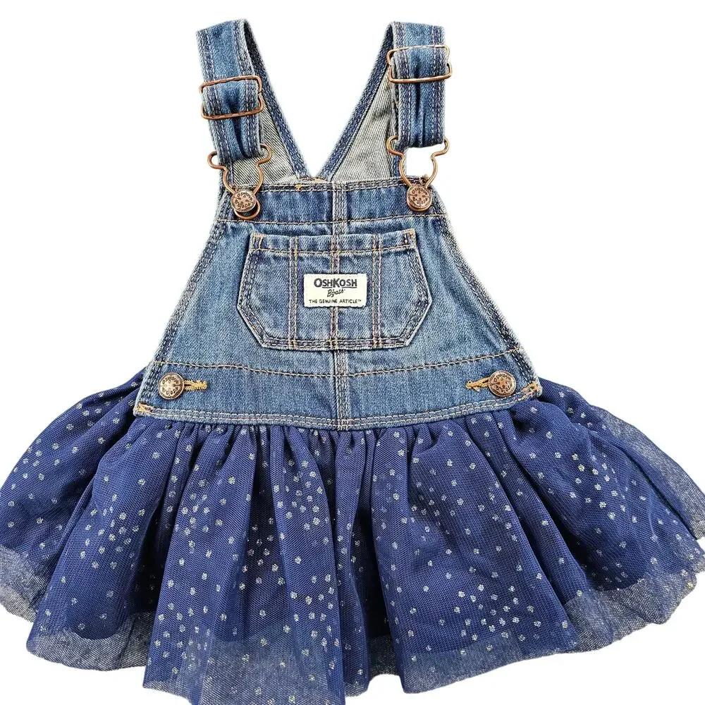 OshKosh Overalls 3-6 mo Vestbak Bib Style Skirt Denim Sparkle Tulle Lined
